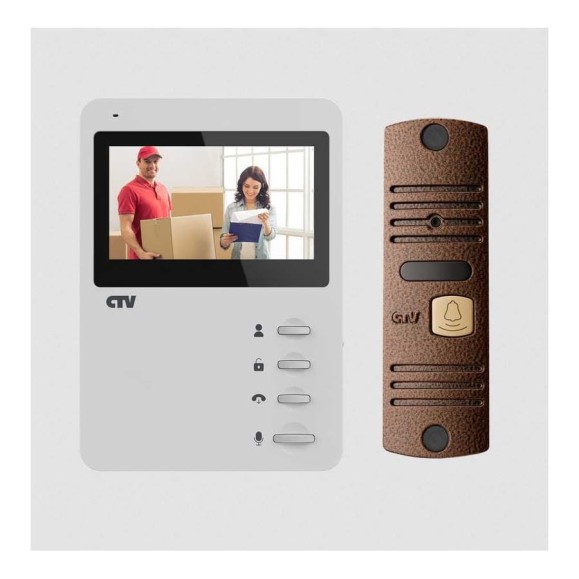 Комплект цветного видеодомофона CTV -DP1400N WBr ( вызывная панель -D10 NG и цветной монитор -M1400), монитор с экраном 4" белый 10-0001016