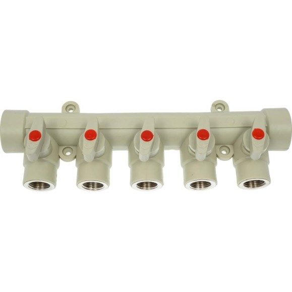 Коллектор с шаровыми кранами LAMMIN ppr вр 32x1/2x5 7/1 серый Lm31082515032G Коллектор с шаровыми кранами LAMMIN ppr вр 32x1/2x5 7/1 серый Lm31082515032G