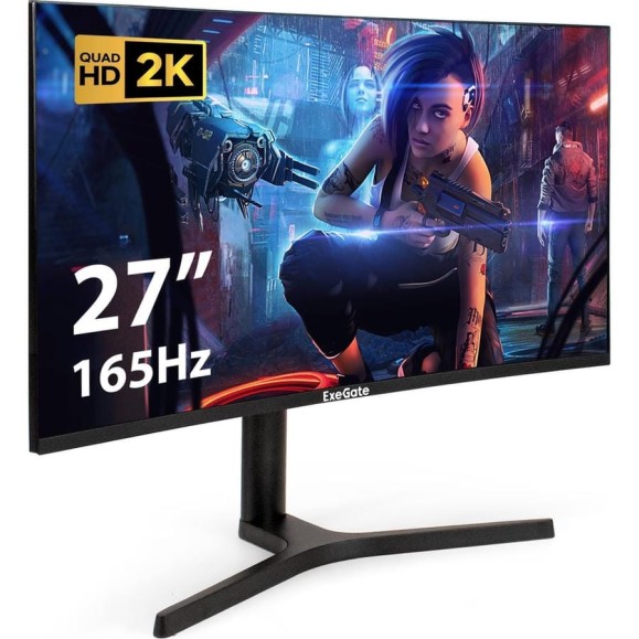 Монитор ExeGate изогнутый игровой 165 Гц 27" Combat EC2700TA VA Curved R1500 LED Grade A+, 2K, 2560x1440 165Гц WQHD , 16:9, 300cd/m2, 3000:1, 178/178, 1ms, 297303