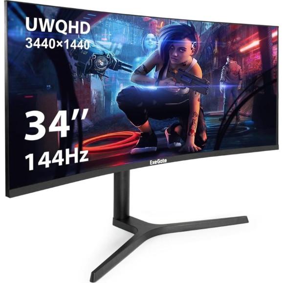 Монитор ExeGate изогнутый игровой 144 Гц 34" Combat EC3407TA VA Curved R1800 LED Grade A+, UltraWide QHD 3440x1440 144Гц, 300cd/m2, 4000:1, 178/178, 1ms, 2 296284