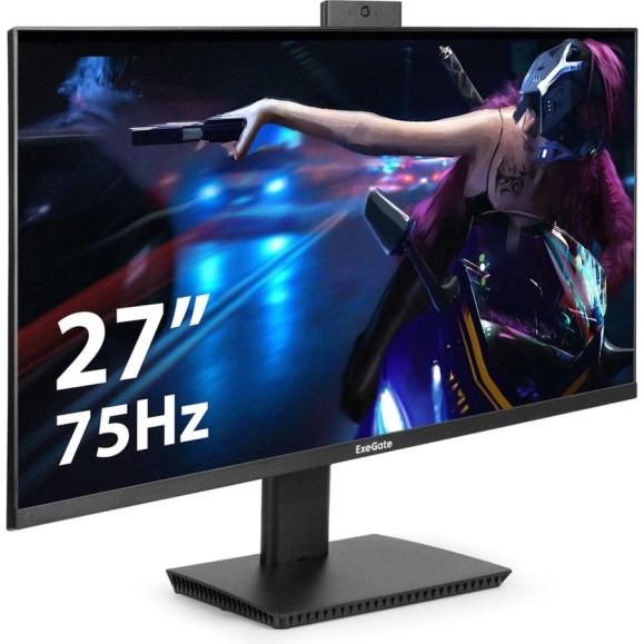 Монитор ExeGate со встроенной веб-камерой и аудио 27" SuperView EV2707T IPS LED Grade A+, FHD, 1920x1080 75Гц, 16:9, 250cd/m2, 1000:1, 178/178, 5ms, Speake 297248
