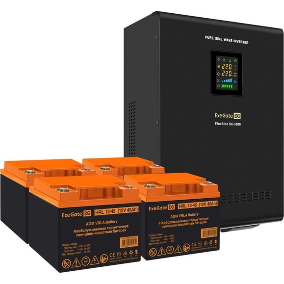 Комплект ExeGate ИБП EX296003RUS + батарея 45Aч EX285666RUS 4шт инвертор, синус, для котла, настенный FineSine SX-3000.LCD.AVR.2SH.T 3000VA/2100W 296637 Комплект ExeGate ИБП EX296003RUS + батарея 45Aч EX285666RUS 4шт инвертор, синус, для котла, настенный FineSine SX-3000.LCD.AVR.2SH.T 3000VA/2100W 296637