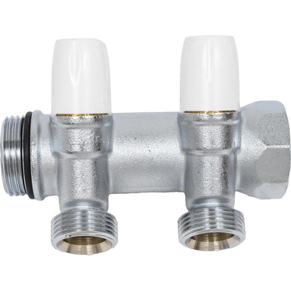 Коллектор Tiemme НВ, 1", 2х3/4"EK, Н 50 мм, хромированный, с вентилями 1860024