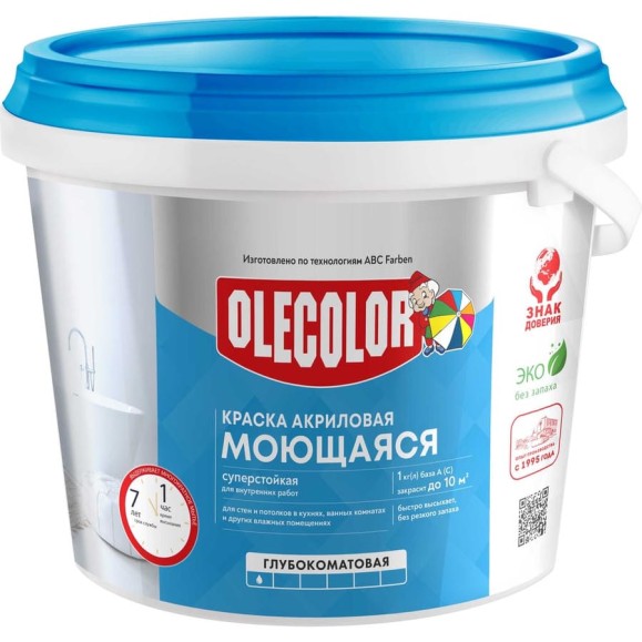 Водно-дисперсионная краска OLECOLOR база А, моющаяся, 3 кг 4300006576 Водно-дисперсионная краска OLECOLOR база А, моющаяся, 3 кг 4300006576