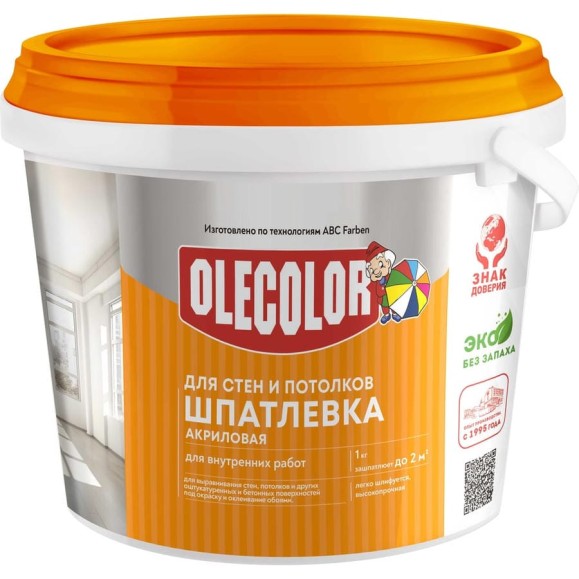 Акриловая шпатлевка для стен и потолков OLECOLOR 0.9 кг 4300000915 Акриловая шпатлевка для стен и потолков OLECOLOR 0.9 кг 4300000915