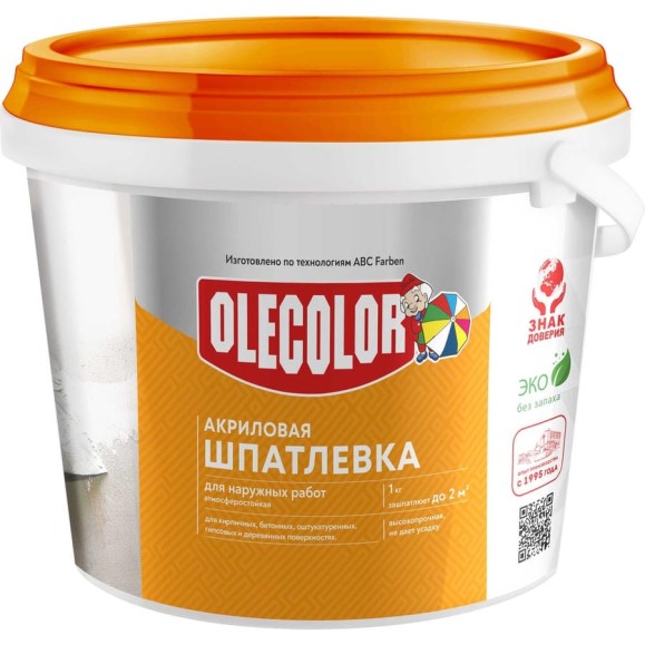 Акриловая шпатлевка OLECOLOR для наружных работ, 9 кг 4300000133 Акриловая шпатлевка OLECOLOR для наружных работ, 9 кг 4300000133