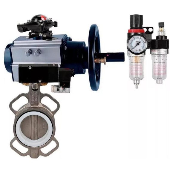 Затвор DN.ru 316L-316L-PTFE Ду125 Ру16 с пневмоприводом, пневмораспределителем, БПВ, БКВ D050-22094 Затвор DN.ru 316L-316L-PTFE Ду125 Ру16 с пневмоприводом, пневмораспределителем, БПВ, БКВ D050-22094