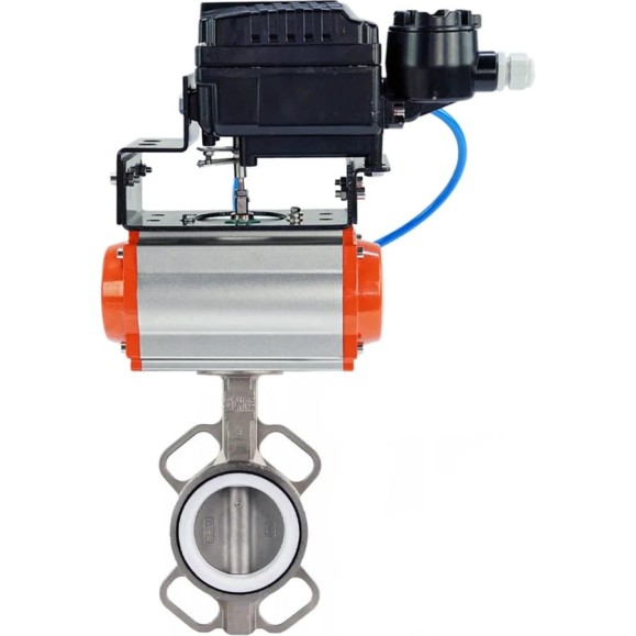 Затвор DN.ru 316L-316L-PTFE Ду150 Ру16 с пневмоприводом, пневмопозиционером D050-09505 Затвор DN.ru 316L-316L-PTFE Ду150 Ру16 с пневмоприводом, пневмопозиционером D050-09505