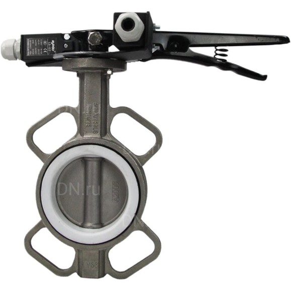 Затвор DN.ru 316L-316L-PTFE Ду80 Ру16 с рукояткой и концевыми датчиками D050-13648 Затвор DN.ru 316L-316L-PTFE Ду80 Ру16 с рукояткой и концевыми датчиками D050-13648
