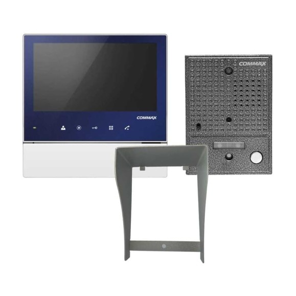 Комплект видеодомофона и вызывной панели COMMAX CDV-70H2(синий)/DRC-4CGN2(серебро)+Козырек