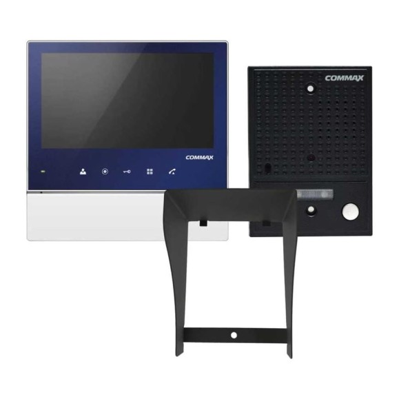 Комплект видеодомофона и вызывной панели COMMAX CDV-70H2(синий)/DRC-4CGN2(черная)+Козырек