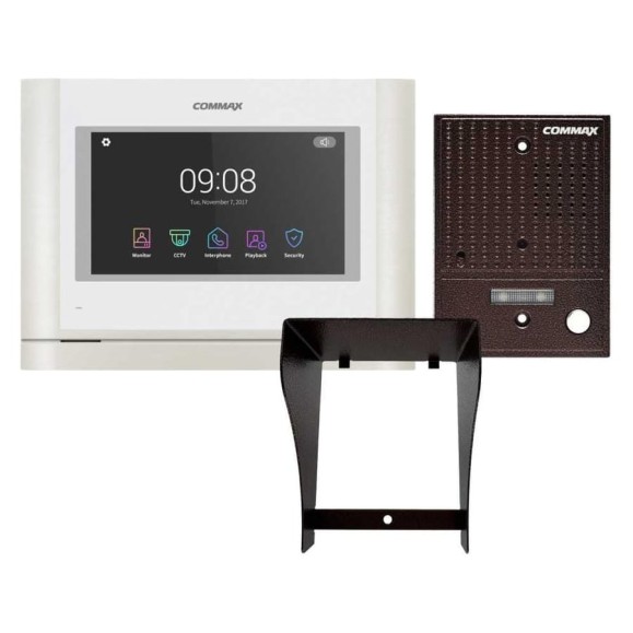 Комплект видеодомофона и вызывной панели COMMAX CDV-70MF(белый)/DRC-4CGN2(медь)+Козырек