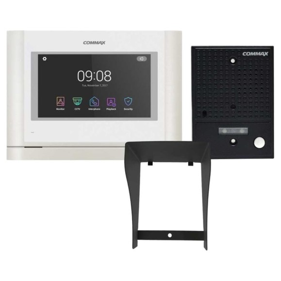 Комплект видеодомофона и вызывной панели COMMAX CDV-70MF(белый)/DRC-4CGN2(черная)+Козырек