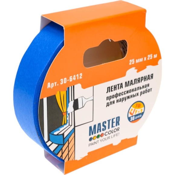 Малярная лента MASTER COLOR синяя, для наружных работ, 25 мм x 25 м 30-6412 Малярная лента MASTER COLOR синяя, для наружных работ, 25 мм x 25 м 30-6412