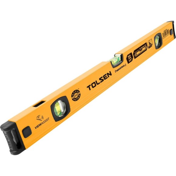 Пузырьковый уровень TOLSEN Industrial 60 см, 3 глазка, фрезер., VIEW ASSIST, <0.5 мм/м, заглушки 35233 Пузырьковый уровень TOLSEN Industrial 60 см, 3 глазка, фрезер., VIEW ASSIST, <0.5 мм/м, заглушки 35233