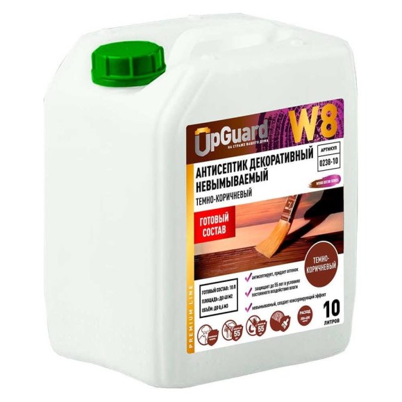 Антисептик декоративный UPGUARD W8, готовый состав невымываемый, цвет тёмно-коричневый, для защиты древесины, срок защиты до 55 лет, 10 л, 0238-10 (O238-10) Антисептик декоративный UPGUARD W8, готовый состав невымываемый, цвет тёмно-коричневый, для защиты древесины, срок защиты до 55 лет, 10 л, 0238-10 (O238-10)