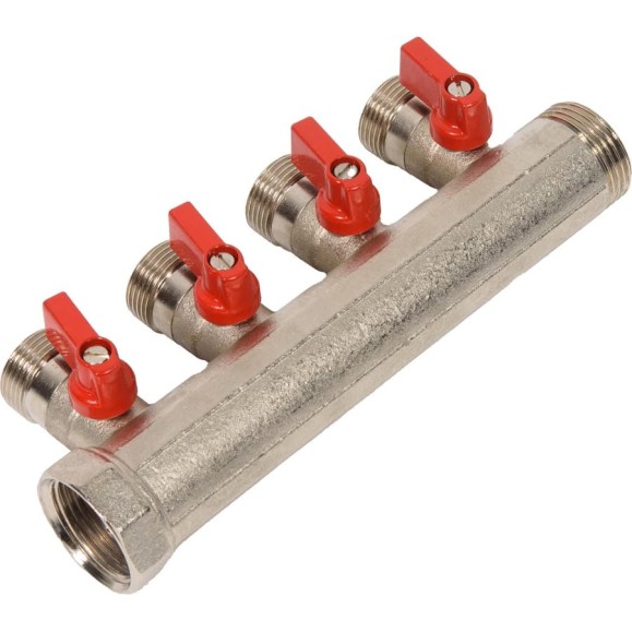 Коллектор HENCO 1" с красными шаровыми кранами, 3/4"НР евроконус, 1"-4xEK14,16,18,20 VB060504-ROOD Коллектор HENCO 1" с красными шаровыми кранами, 3/4"НР евроконус, 1"-4xEK14,16,18,20 VB060504-ROOD