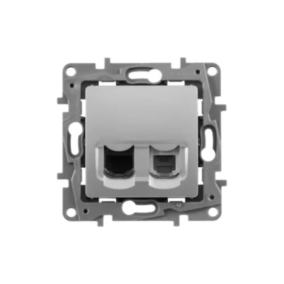 Розетка двойная RJ11+RJ45 Legrand Etika категория 5e, UTP, алюминий 672452 Розетка двойная RJ11+RJ45 Legrand Etika категория 5e, UTP, алюминий 672452