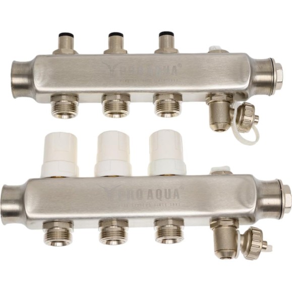 Коллекторный блок с регулировочными клапанами PRO AQUA 3 выхода, 230 мм, 1x3/4 R510MB.03 Коллекторный блок с регулировочными клапанами PRO AQUA 3 выхода, 230 мм, 1x3/4 R510MB.03