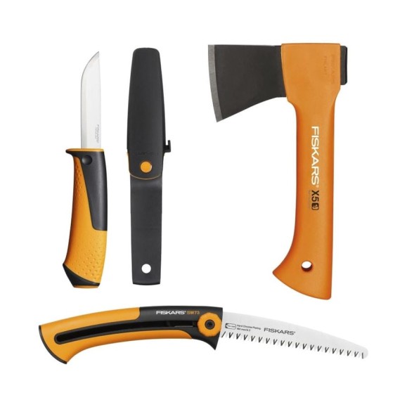 Набор Fiskars: универсальный топор Х5 + пила + универсальный нож 1057912 Набор Fiskars: универсальный топор Х5 + пила + универсальный нож 1057912