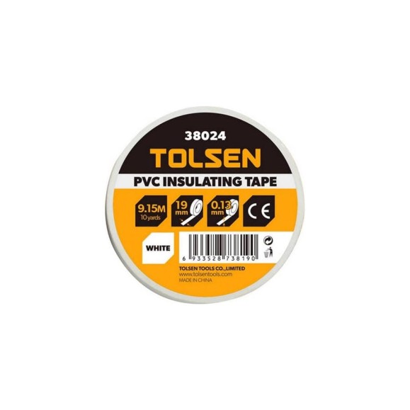 Изолента TOLSEN белая ПВХ, 19 мм х 0.13 мм х 9 м 38024 Изолента TOLSEN белая ПВХ, 19 мм х 0.13 мм х 9 м 38024