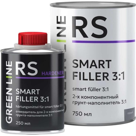 Двухкомпонентный грунт-наполнитель SMART FILLER 3:1, серый, комплект 750 + 250 ml GREEN LINE 30RS–750–SF -gray (комплект)