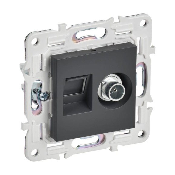 Розетка IEK SKANDY двойная TV+RJ45 кат.5E SK-A14T титан SK-AK20-1-K48 Розетка IEK SKANDY двойная TV+RJ45 кат.5E SK-A14T титан SK-AK20-1-K48