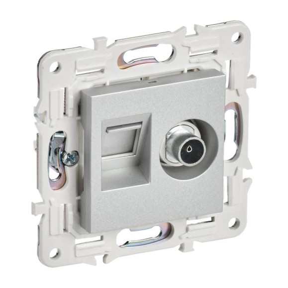 Розетка IEK SKANDY двойная TV+RJ45 кат.6E SK-A15S серебристый SK-AK20-2-K23 Розетка IEK SKANDY двойная TV+RJ45 кат.6E SK-A15S серебристый SK-AK20-2-K23