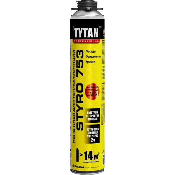 Пено-клей для теплоизоляции TYTAN PROFESSIONAL STYRO всесезонная 753 Профи 750 мл (12) 16048 274823 Пено-клей для теплоизоляции TYTAN PROFESSIONAL STYRO всесезонная 753 Профи 750 мл (12) 16048 274823