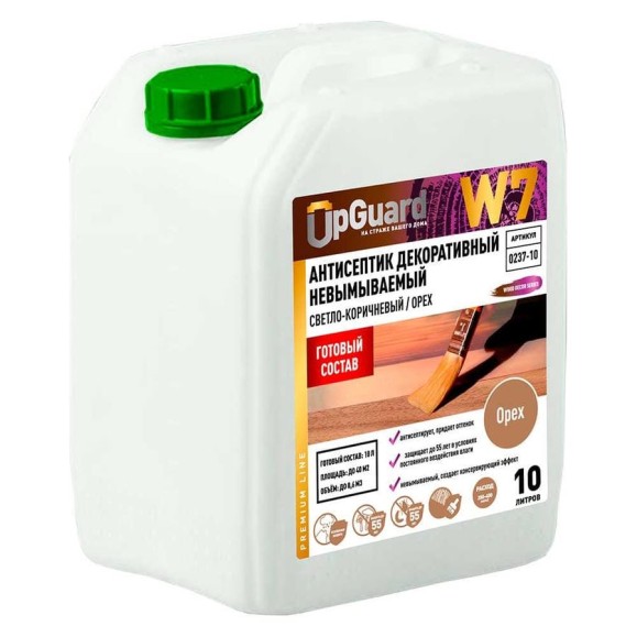 Антисептик декоративный UPGUARD W7, готовый состав невымываемый, цвет светло-коричневый (орех), для защиты древесины, срок защиты до 55 лет, 10 л, 0237-10 (O237-10) Антисептик декоративный UPGUARD W7, готовый состав невымываемый, цвет светло-коричневый (орех), для защиты древесины, срок защиты до 55 лет, 10 л, 0237-10 (O237-10)