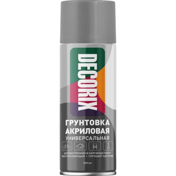 Аэрозольная акриловая грунтовка Decorix (матовая; серая; 520 мл) 0108-10 DX Аэрозольная акриловая грунтовка Decorix (матовая; серая; 520 мл) 0108-10 DX