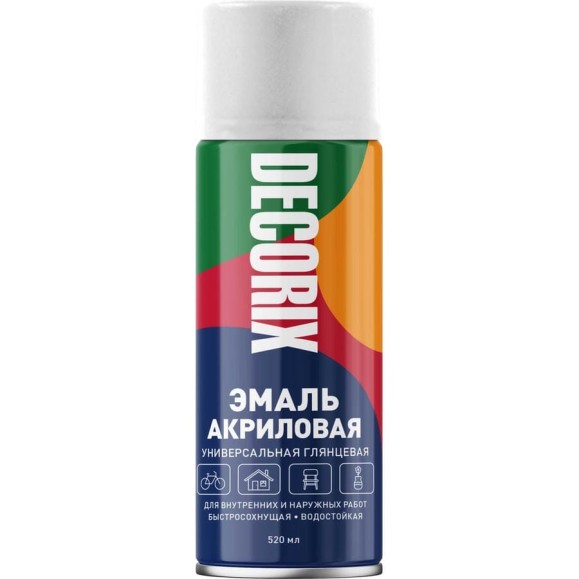 Аэрозольная акриловая эмаль Decorix (универсальная; белый; глянцевый; 520 мл) 0101-21 DX Аэрозольная акриловая эмаль Decorix (универсальная; белый; глянцевый; 520 мл) 0101-21 DX