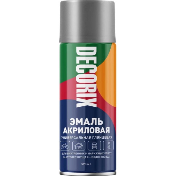 Аэрозольная акриловая эмаль Decorix (универсальная; серебристый; 520 мл) 0101-25 DX