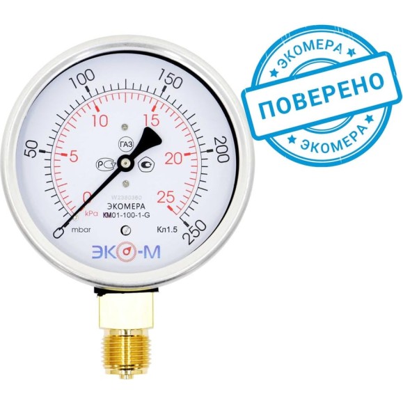 Манометр ЭКО-М Экомера КМ-100 мм, 0-25 кПа, G1/2 КМ-100-G-25кПа
