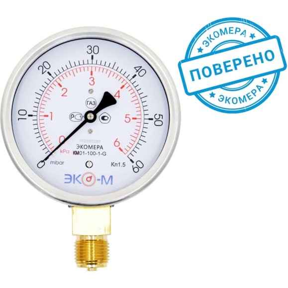 Манометр ЭКО-М Экомера КМ-100 мм, 0-6 кПа, G1/2 КМ-100-G-6кПа