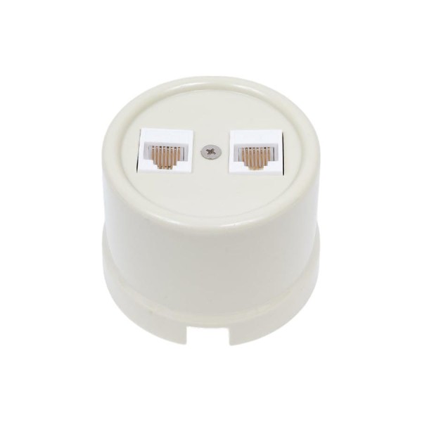 Розетка Bironi rj45 информационная двойная, пластик, цвет слоновая кость B1-302-211