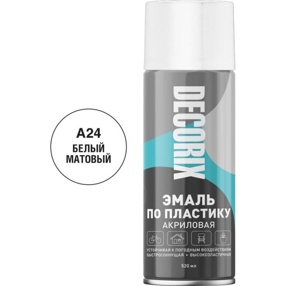 Аэрозольная эмаль по пластику Decorix (белый; матовый; 520 мл) 0117-24 DX