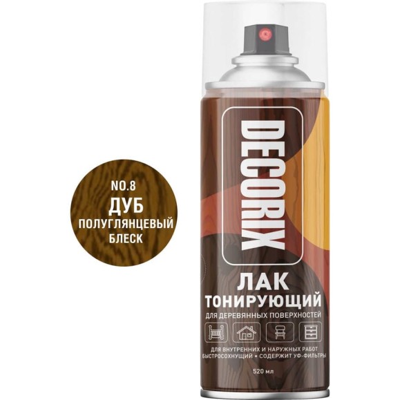 Аэрозольный лак Decorix тонирующий, 520 мл, дуб 0119-03 DX Аэрозольный лак Decorix тонирующий, 520 мл, дуб 0119-03 DX