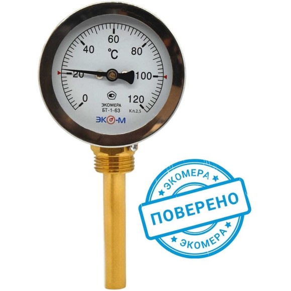 Термометр биметаллический ЭКО-М бт-1-63, 0-120с, l=60 радиальный БТ-1-63-120С-L60-РИ