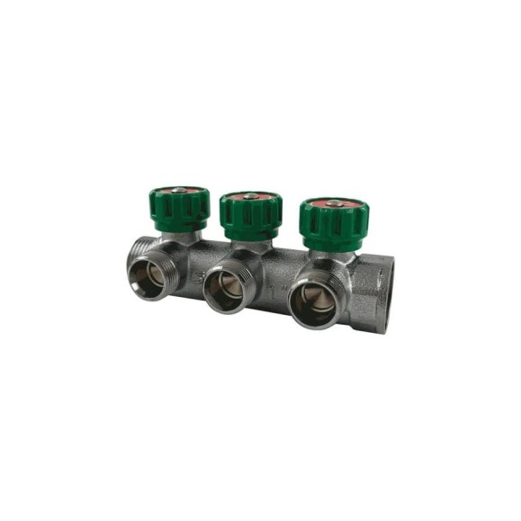 Коллектор с регулирующими клапанами SantechSystems 1", 3 выхода 3/4" ЕК н/р, межосевое расстояние между выходами 45мм 129-8680 Коллектор с регулирующими клапанами SantechSystems 1", 3 выхода 3/4" ЕК н/р, межосевое расстояние между выходами 45мм 129-8680