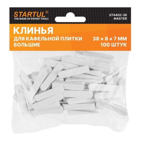 Клин для кафельной плитки большой MASTER 38x8х7 мм, 100 шт STARTUL ST4402-38 Клин для кафельной плитки большой MASTER 38x8х7 мм, 100 шт STARTUL ST4402-38