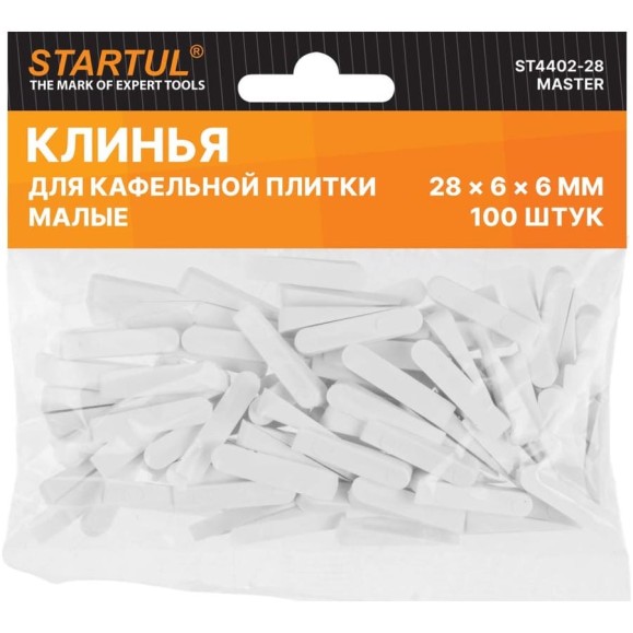 Клин для кафельной плитки малый MASTER 28x6х6 мм, 100 шт STARTUL ST4402-28 Клин для кафельной плитки малый MASTER 28x6х6 мм, 100 шт STARTUL ST4402-28