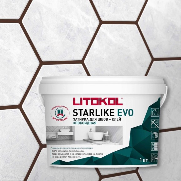 Эпоксидный состав для укладки и затирки мозаики и керамической плитки LITOKOL STARLIKE EVO S.240 MOKA 1 кг 499220002 Эпоксидный состав для укладки и затирки мозаики и керамической плитки LITOKOL STARLIKE EVO S.240 MOKA 1 кг 499220002