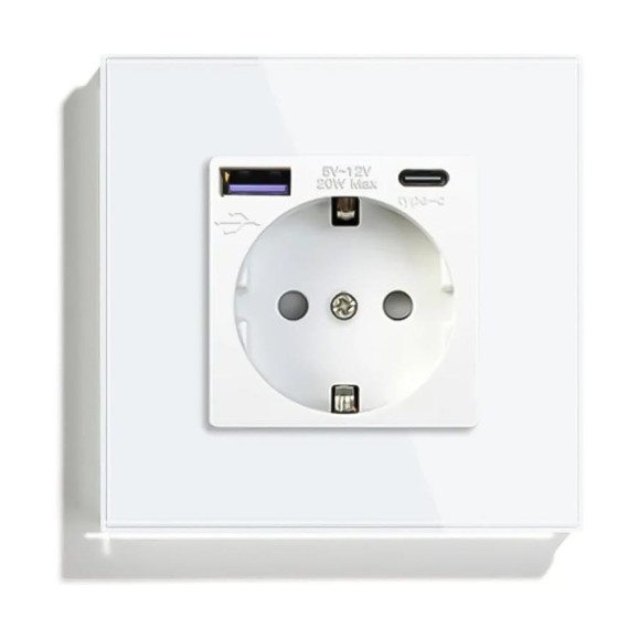 Розетка Vell электрическая, белая, 1 пост, USB-A, USB-C, быстрая зарядка, стеклянная рамка 1369764 Розетка Vell электрическая, белая, 1 пост, USB-A, USB-C, быстрая зарядка, стеклянная рамка 1369764