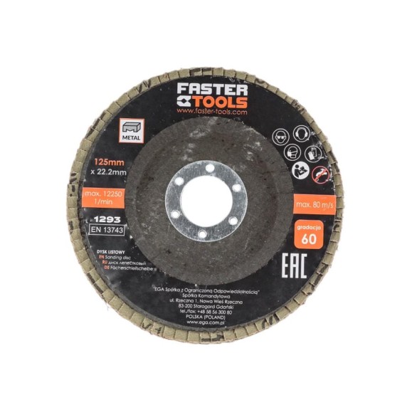 Диск лепестковый FASTER TOOLS 125 мм P60 1293/ FT219-07 Диск лепестковый FASTER TOOLS 125 мм P60 1293/ FT219-07