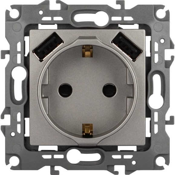 Розетка ЭРА Серия 12 12410916 , 2PE 16A250В, штор. с 2xUSB 5В3А, титан Б0065729