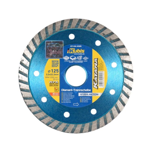 Диск алмазный отрезной TURBO STAHLBETON 125х22.2 мм, 2.2х10 мм KATANA KUBIS 07-04-2125