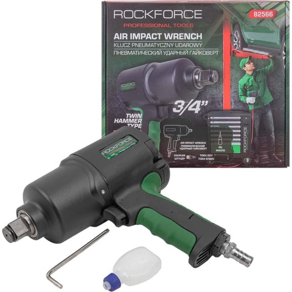 Пневмогайковерт ударный Rockforce Twin Hammer с реверсом и регулировкой усилия в облегченном корпусе 3/4(1800Hм, 7000 об/мин,6.3bar,269л/мин,вес 3кг) RF-82566(48142) Пневмогайковерт ударный Rockforce Twin Hammer с реверсом и регулировкой усилия в облегченном корпусе 3/4(1800Hм, 7000 об/мин,6.3bar,269л/мин,вес 3кг) RF-82566(48142)