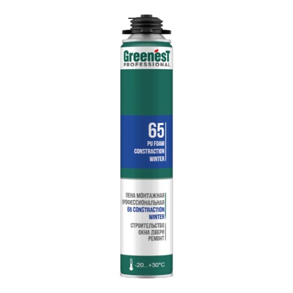 Пена монтажная GreenesT PROFESSIONAL CONSTRACTION 65, зимняя до -20ᵒС, объём 1000 мл 185108565 Пена монтажная GreenesT PROFESSIONAL CONSTRACTION 65, зимняя до -20ᵒС, объём 1000 мл 185108565