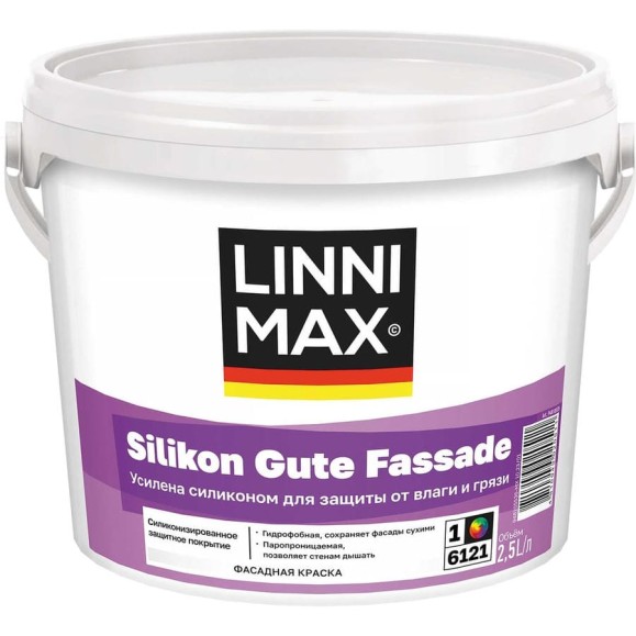 Краска силикон модифицированная для наружных работ LINNIMAX Silikon Gute Fassade / Силикон Гуте Фасад База 1, 2,5 л 948106156 Краска силикон модифицированная для наружных работ LINNIMAX Silikon Gute Fassade / Силикон Гуте Фасад База 1, 2,5 л 948106156